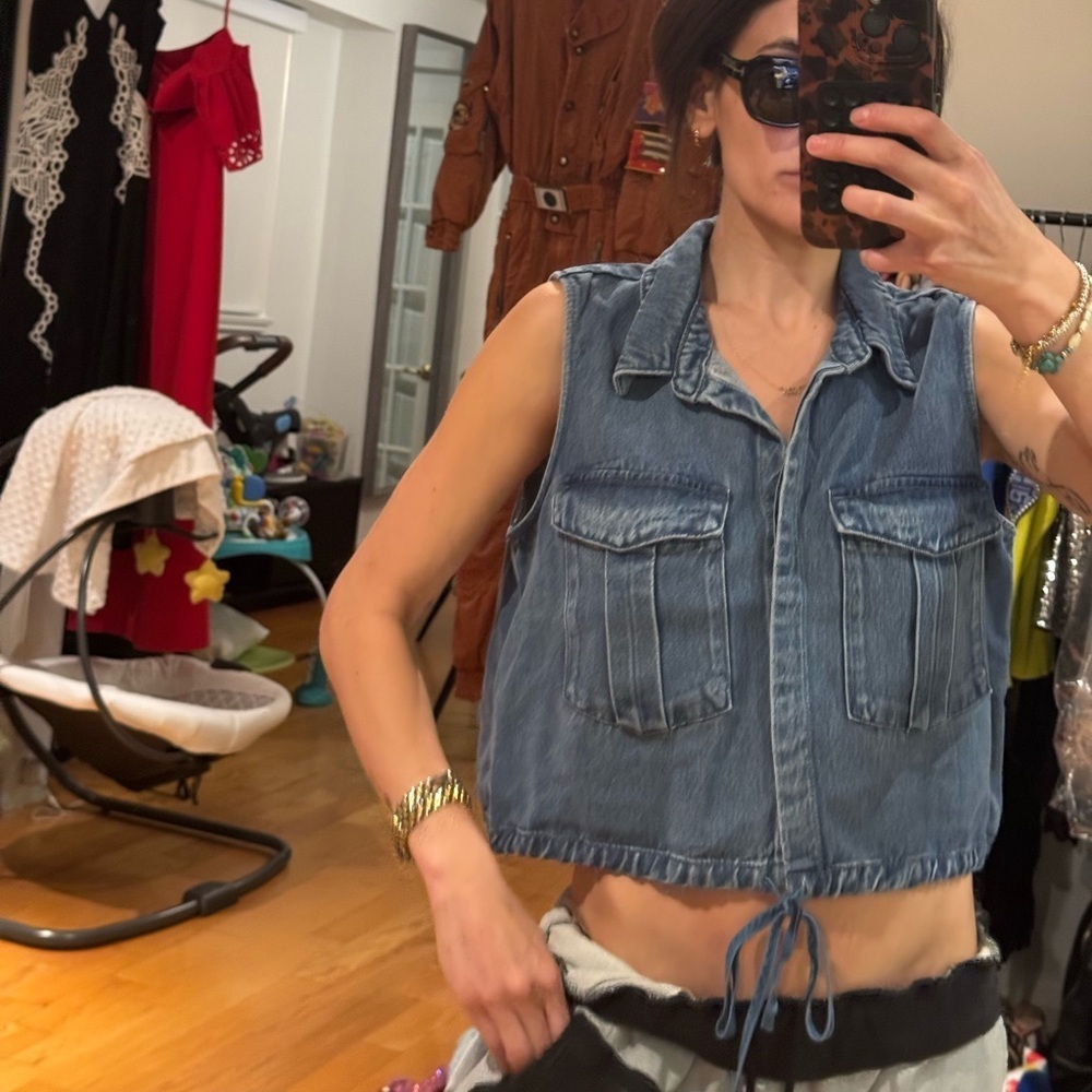 Young fabulous and broke oversized Denim Sleeveless Crop Vest